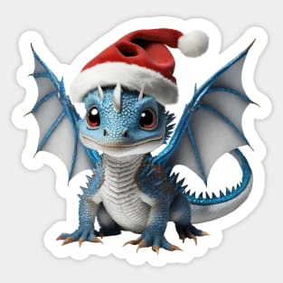 Adorable Baby Blue Dragon with a Red Christmas Hat Sticker